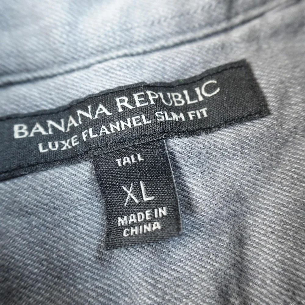Banana Republic‎ Shirt Mens XLT Blue Plaid Flannel Button Up Long Sleeve Outdoor